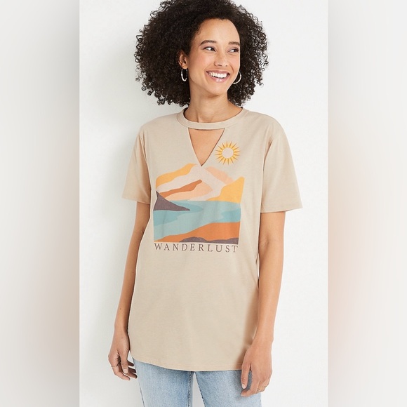 Maurices Tops - Maurices Oversized Keyhole Wanderlust Graphic Tee Size Large Boho Travel